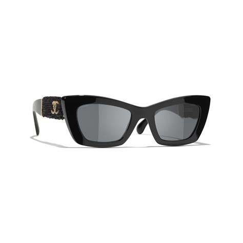 Cat Eye Sunglasses Acetate & Tweed Black & Gold.